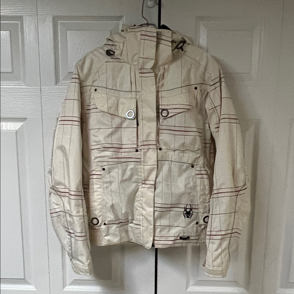 Spyder Women's Beige and Maroon Checkered Ski Jacket